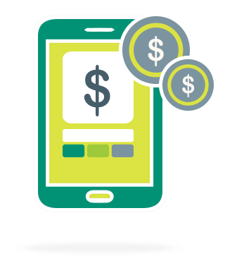 stylized mobile phone with dollar symbol